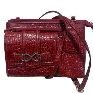 Brighton Red Moc Croc Leather Crossbody Organizer Bag